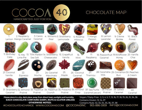 Gourmet Chocolate Bonbon Advent Calendar - Cocoa40 Inc. - Extraordinary Gourmet Chocolate Gifts in Toronto! Our chocolates, confections and gelato are made by hand in Newmarket, Ontario. Shop small and support local.