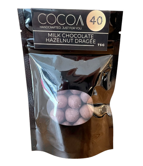 Milk Chocolate Hazelnut Dragée - Cocoa40 Inc. - Extraordinary Gourmet Chocolate Gifts in Toronto! Our chocolates, confections and gelato are made by hand in Newmarket, Ontario. Shop small and support local.
