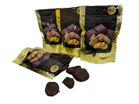 Jengibre confitado cubierto con chocolate