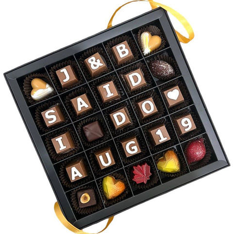 Custom Chocolate Letter Box - Made to Order - Cocoa40 Inc. - Extraordinary Gourmet Chocolate Gifts in Toronto! Our chocolates, confections and gelato are made by hand in Newmarket, Ontario. Shop small and support local.