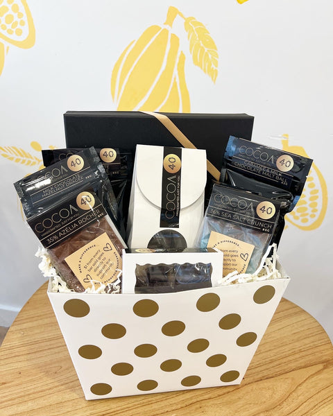 Gift Basket - Cocoa40 Inc. - Extraordinary Gourmet Chocolate Gifts in Toronto! Our chocolates, confections and gelato are made by hand in Newmarket, Ontario. Shop small and support local.