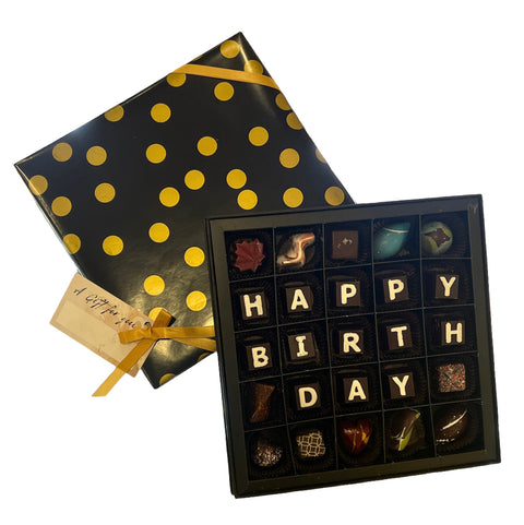 “Happy Birthday” Chocolate Box - Cocoa40 Inc. - Extraordinary Gourmet Chocolate Gifts in Toronto! Our chocolates, confections and gelato are made by hand in Newmarket, Ontario. Shop small and support local.