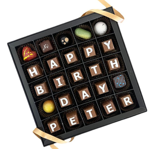 Custom Chocolate Letter Box - Made to Order - Cocoa40 Inc. - Extraordinary Gourmet Chocolate Gifts in Toronto! Our chocolates, confections and gelato are made by hand in Newmarket, Ontario. Shop small and support local.