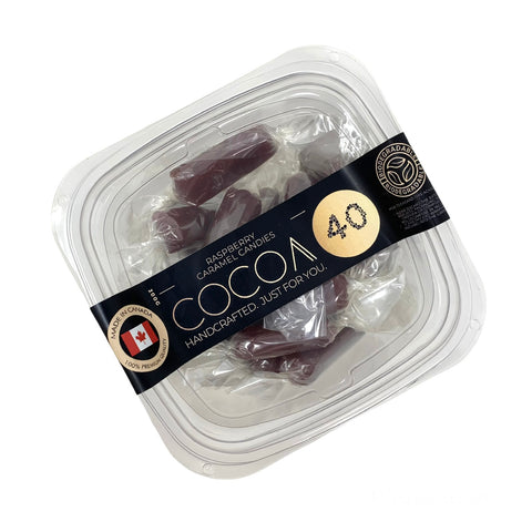 Raspberry Caramel Candies - Cocoa40 Inc. - Extraordinary Gourmet Chocolate Gifts in Toronto! Our chocolates, confections and gelato are made by hand in Newmarket, Ontario. Shop small and support local.