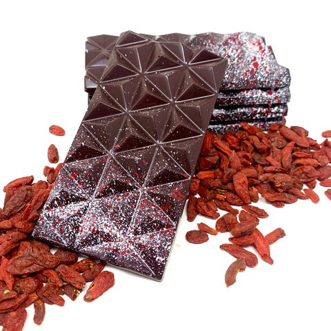 70% Guanaja Goji Berry Bar (Vegan/Dairy-free) - #Chocolate4Change - Cocoa40 Inc. - Extraordinary Gourmet Chocolate Gifts in Toronto! Our chocolates, confections and gelato are made by hand in Newmarket, Ontario. Shop small and support local.